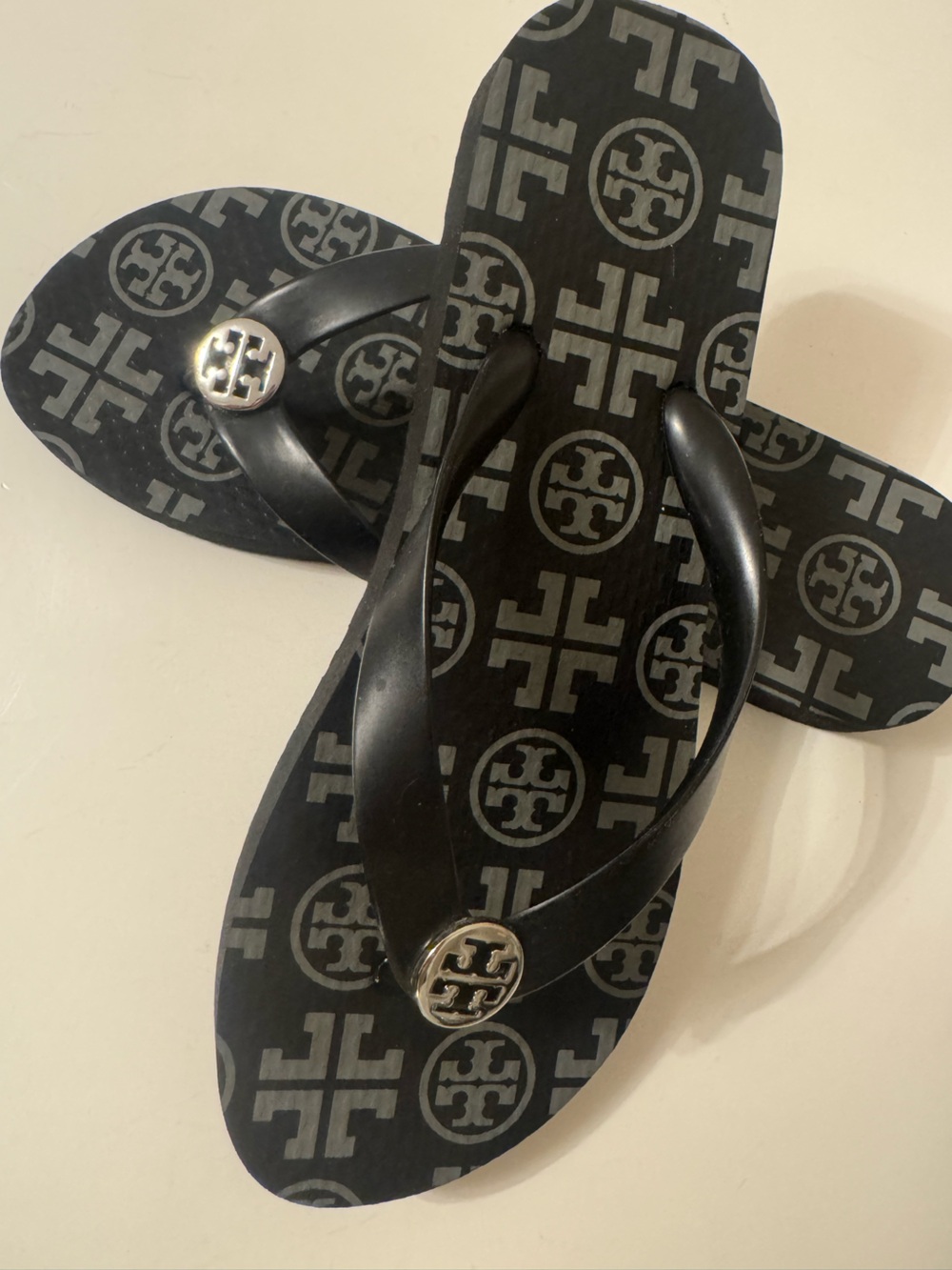 Tory Burch Black Logo Flip Flops
